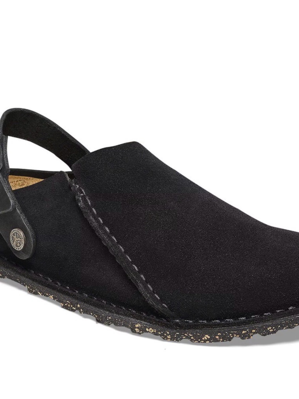 Birkenstock Lutry Black Suede Slip-On Clogs with Heel Strap